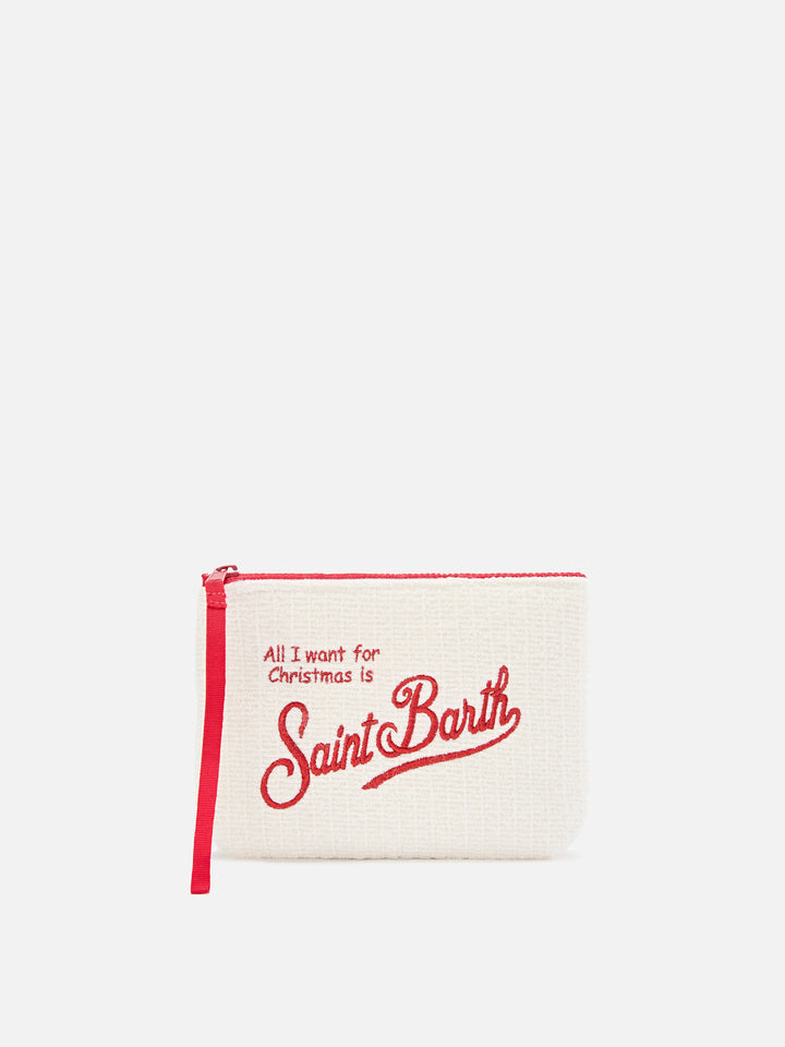 Cardigan tricot Aline off white pochette avec broderie Merry Christmas 