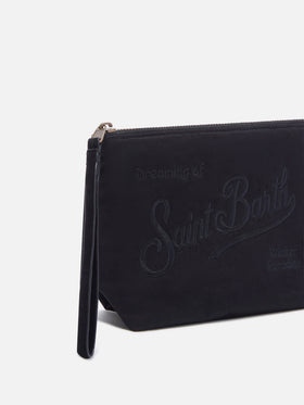 Schwarzes gewachstes Aline aus pochette mit Logostickerei 