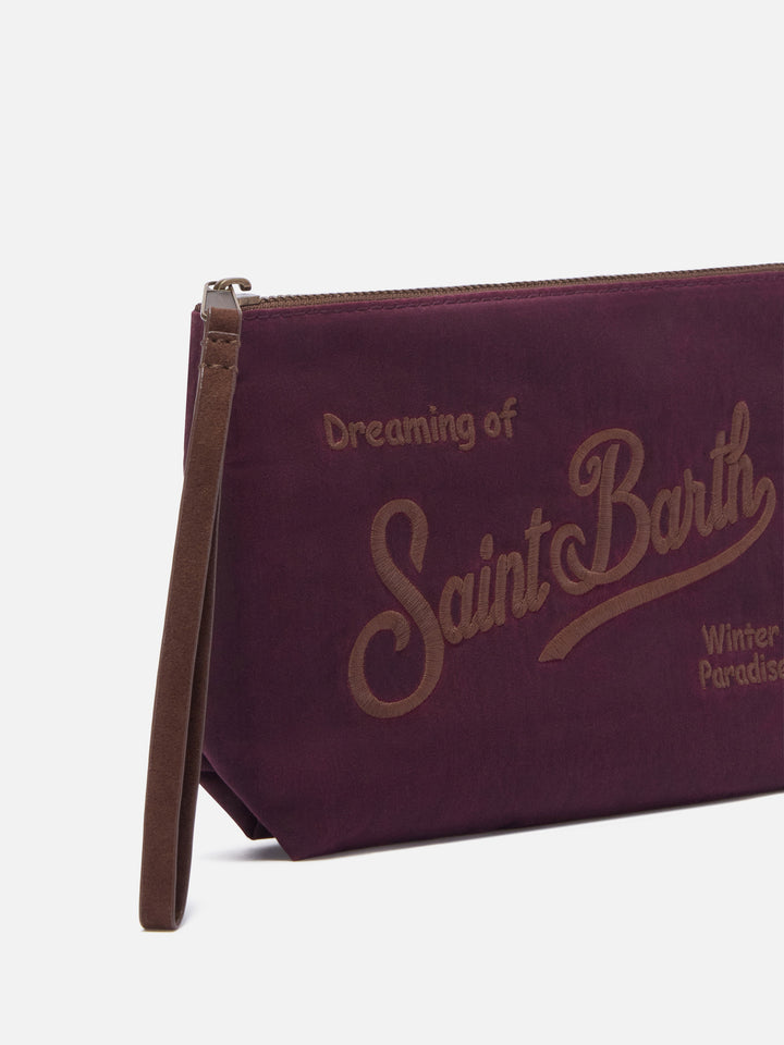 pochette ciré Bordeaux Aline avec broderie du logo 