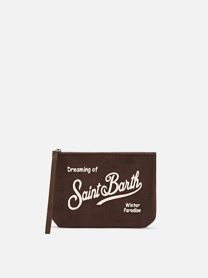 pochette de pana marrón Aline con bordado del logo 