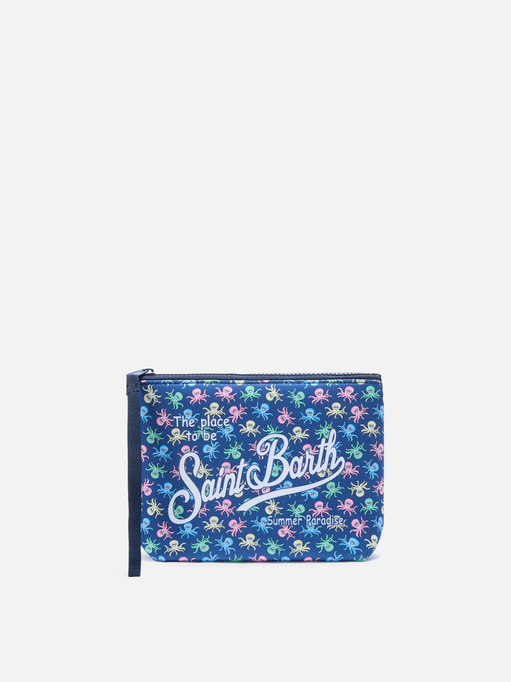 Aline scuba blue pouch with octopus print