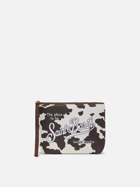 Pochette Aline en scuba avec imprimé vache animalier 