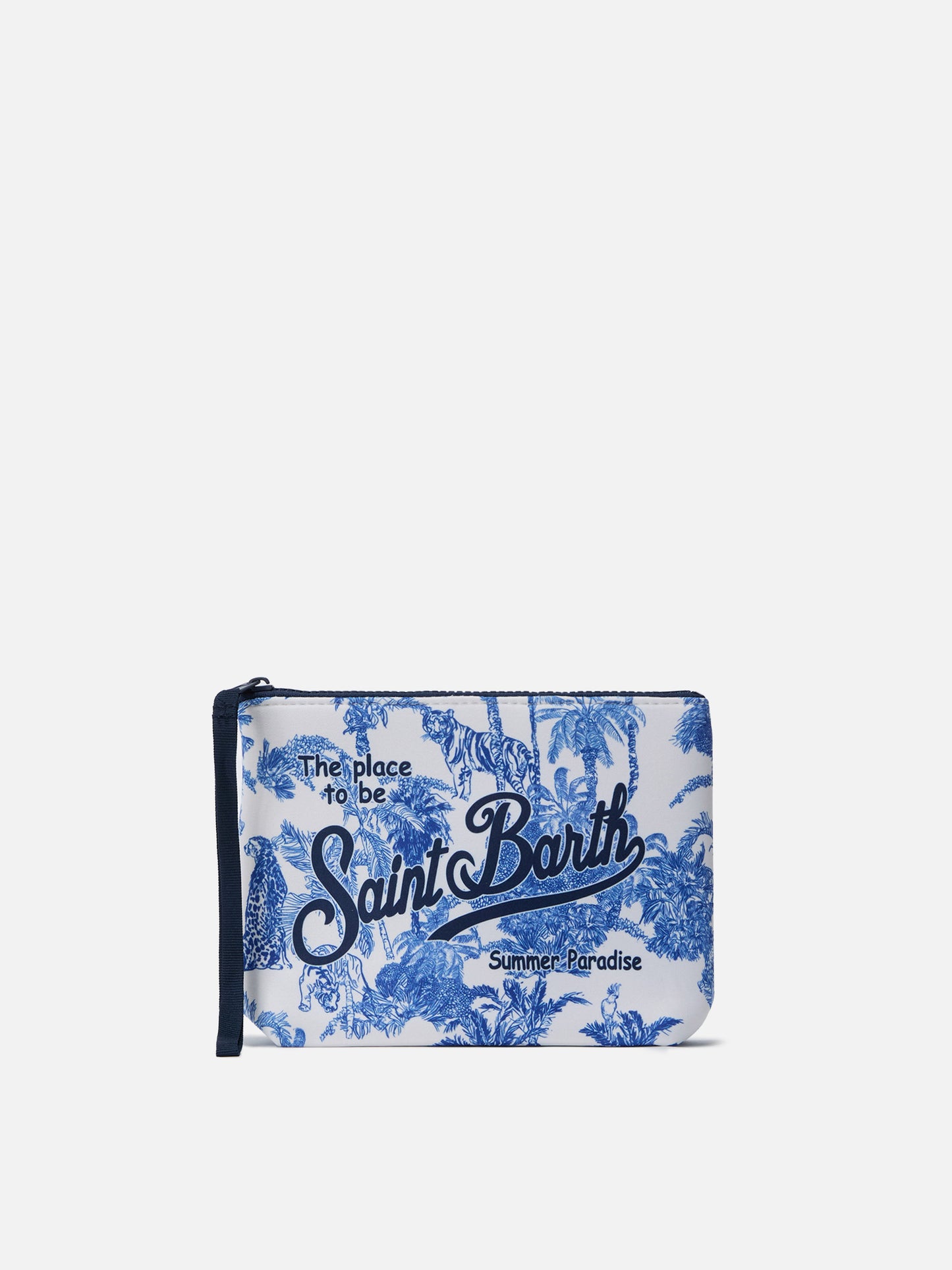 Pochette scuba Aline blanche avec imprimé toile de jouy Jungle Oceania 
