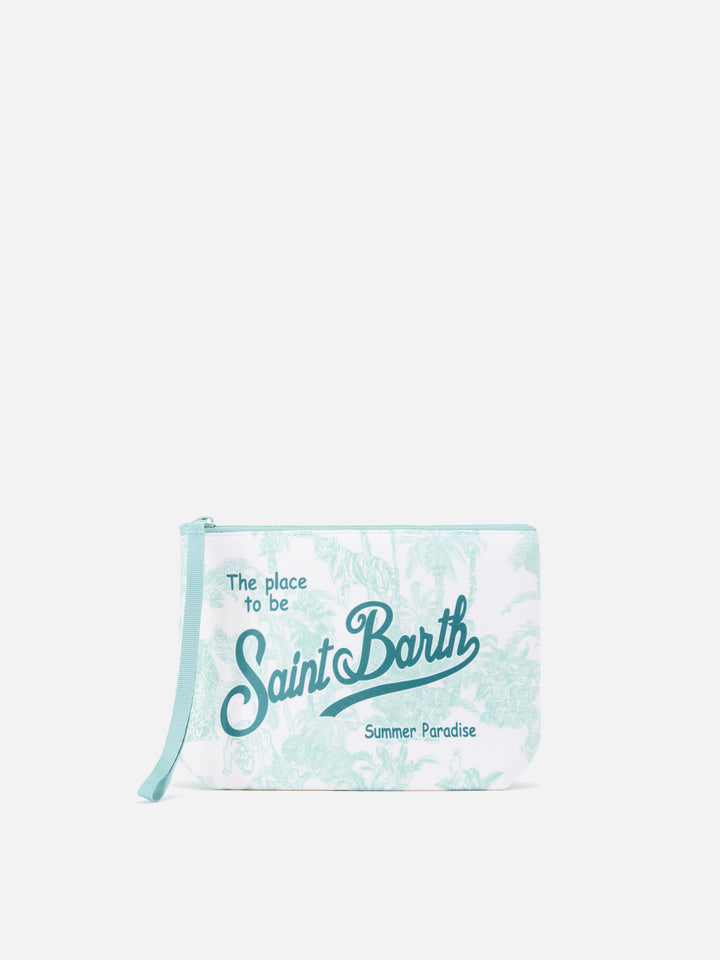 Pochette Aline in scuba con stampa Toile de Jouy verde