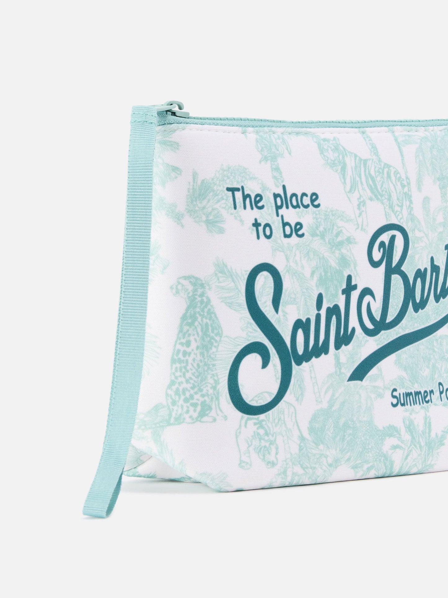 Pochette Aline in scuba con stampa Toile de Jouy verde