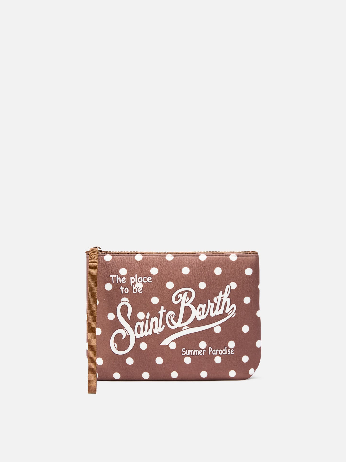 Braune Aline Scuba-Pouch mit Polka-Dot-Print 