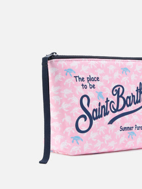 Pochette Aline de scuba en rosa con estampado de tortuga en contraste 