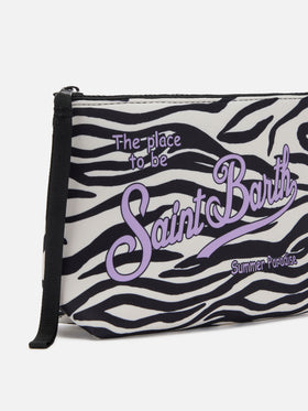 Pouch Aline de scuba con estampado de cebra 