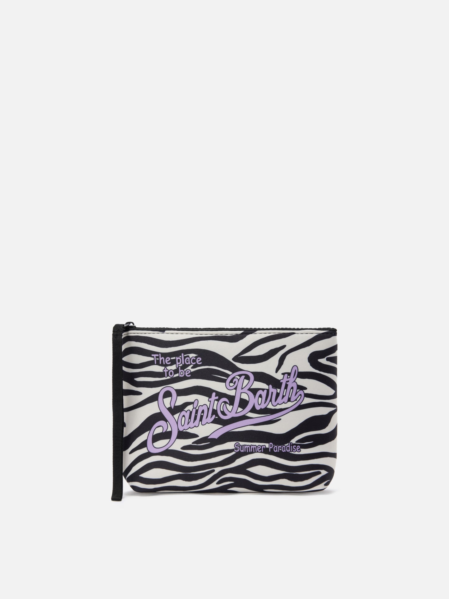Pouch Aline de scuba con estampado de cebra 