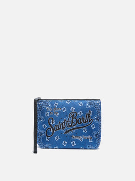 Pochette scuba Aline avec imprimé bandana bleu 