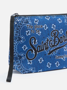 Pochette scuba Aline avec imprimé bandana bleu 