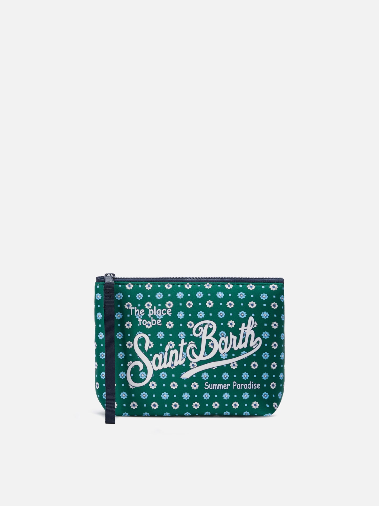 Pochette Aline en scuba vert avec imprimé floral all-over 
