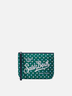 Pochette Aline en scuba vert avec imprimé floral all-over 