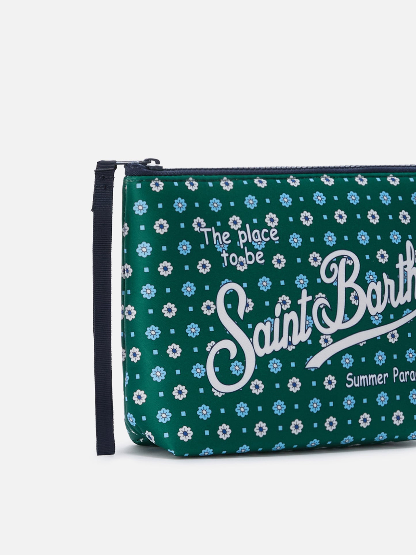 Pochette Aline en scuba vert avec imprimé floral all-over 