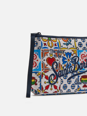 Aline scuba pouch with majolica print