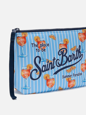 Aline scuba pouch with light blue stripes and Spritz print
