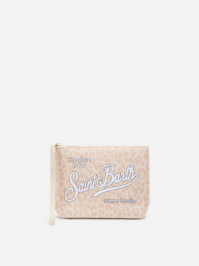 Aline scuba pouch with beige leopard print