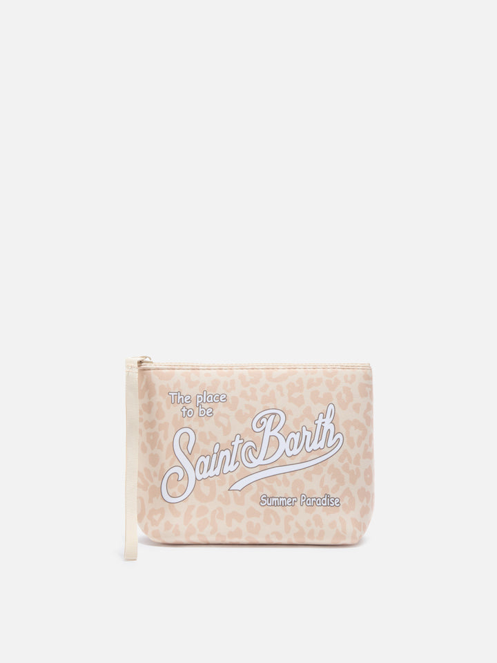 Pochette Aline in scuba con stampa leopardata beige
