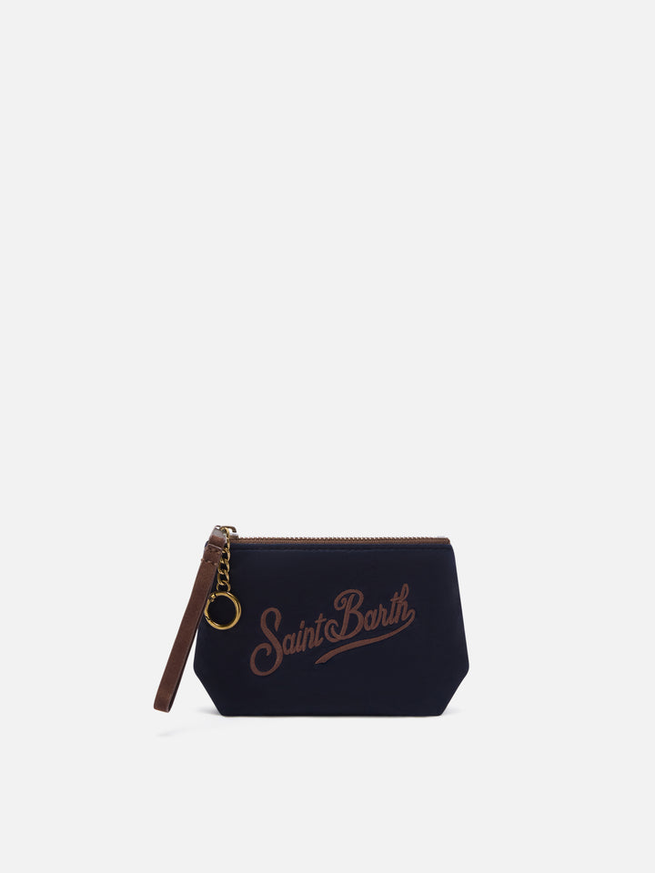 Navy blue Mini Aline waxed pouch with logo embroidery