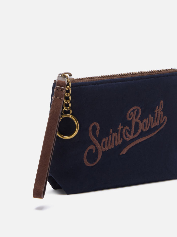 Navy blue Mini Aline waxed pouch with logo embroidery