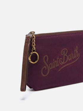 Aline Mini Bordeaux encerado pouch con bordado del logo 