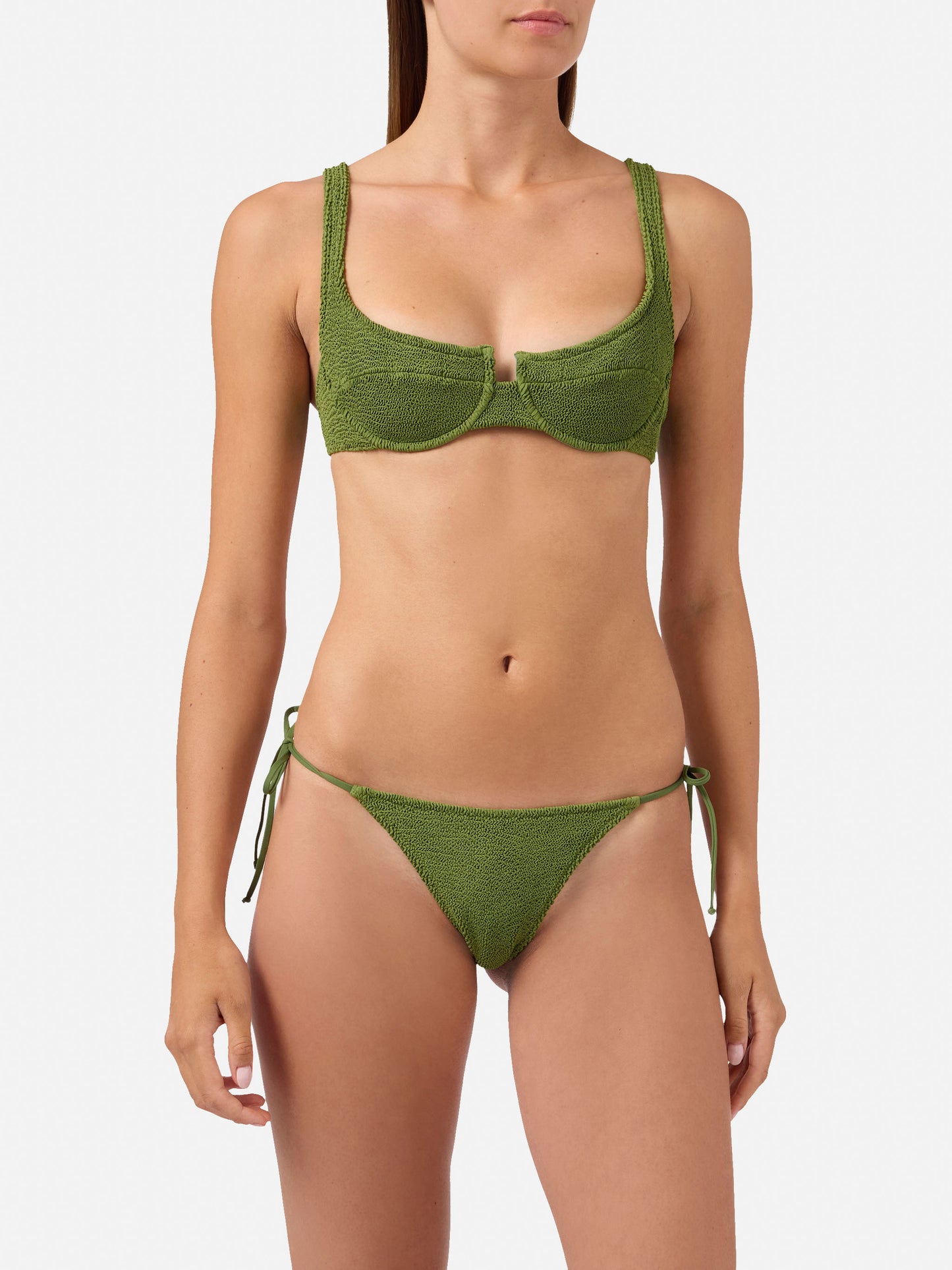 Amira Marielle Bikini in Military-Grün aus Crinkle-Stoff 