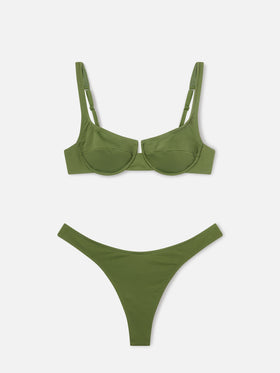 Amira Naomi military green balconette bikini in solid color