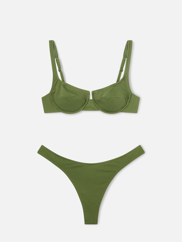 Bikini balconette Amira Naomi verde militar de color liso 
