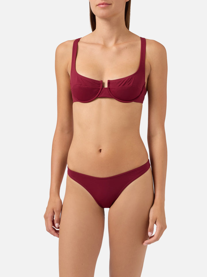 Bikini balconette Amira Naomi bordeaux de color liso 
