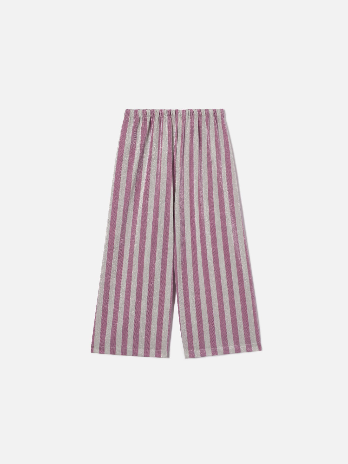 Pantalones Amalia Jr en lurex con rayas rosa y plateadas 
