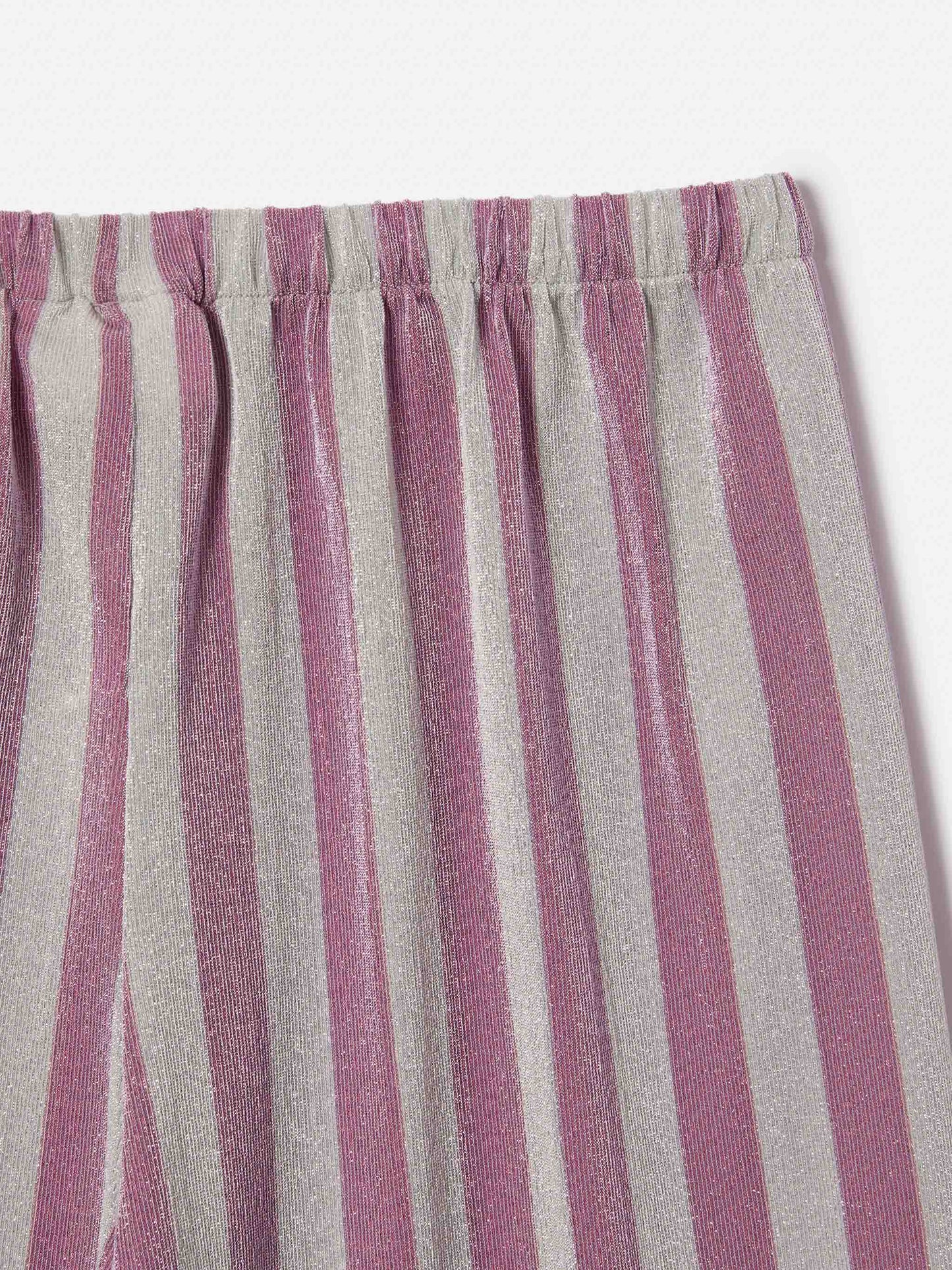 Pantalones Amalia Jr en lurex con rayas rosa y plateadas 