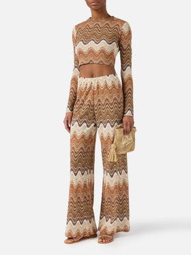 Brown Amalia degradé raschel long trousers