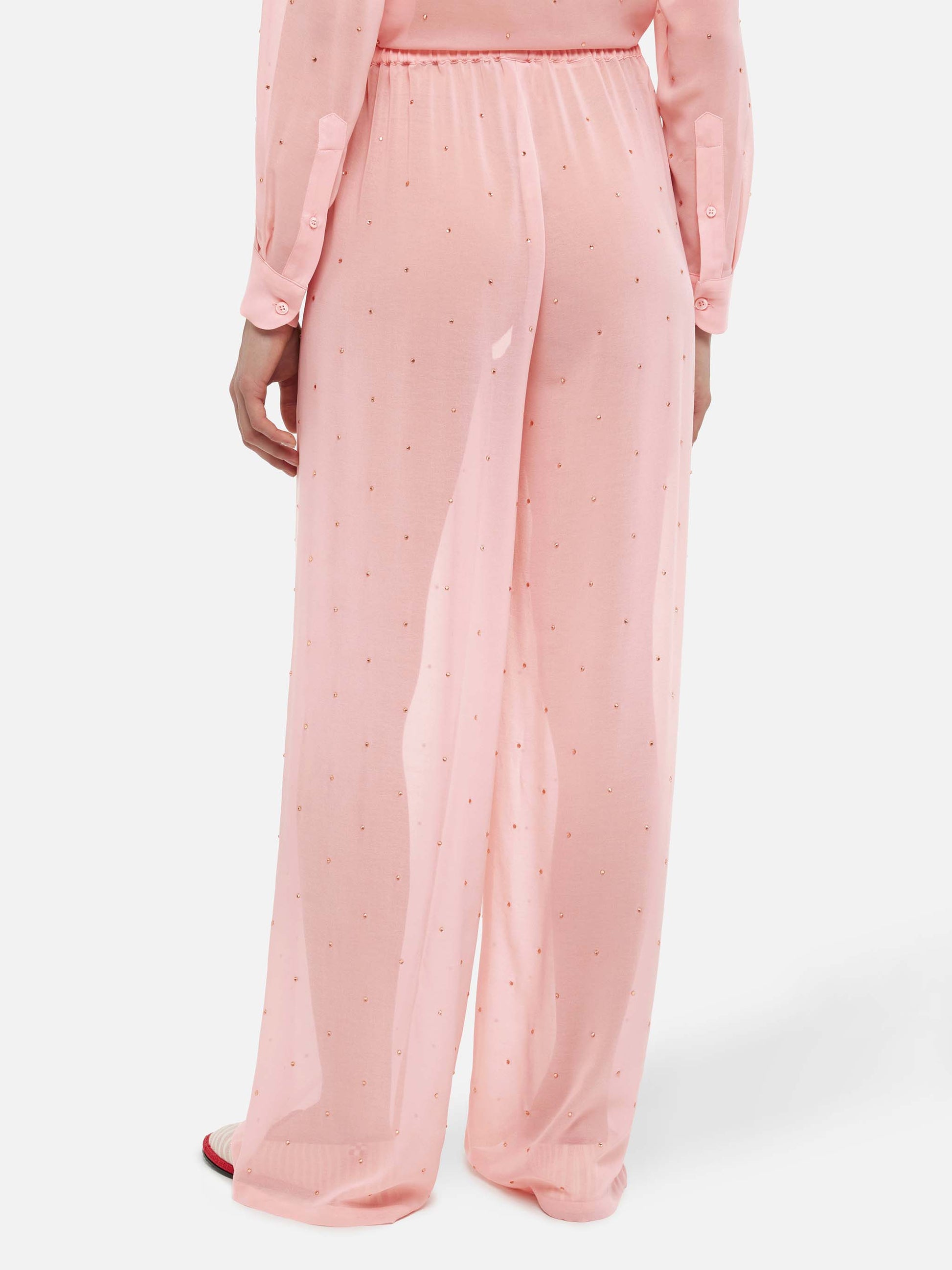 Amalia pink wide-leg georgette trousers with rhinestone embellishment - MC2 Saint Barth