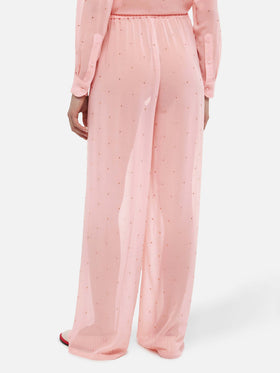 Amalia pink wide-leg georgette trousers with rhinestone embellishment - MC2 Saint Barth