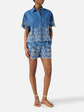 Amani chambray shorts with embroidery