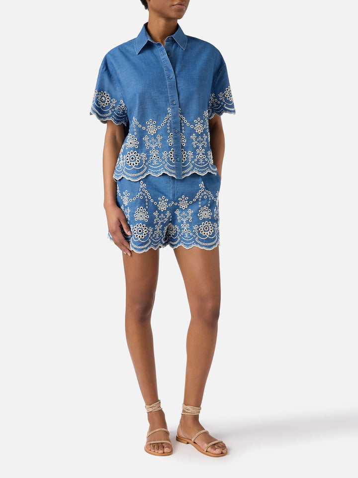Amani chambray shorts with embroidery