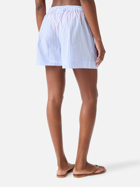 Pantalones cortos Amani de algodón con rayas azul claro 