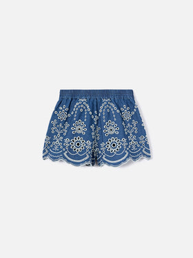 Short en chambray Amani Jr avec broderie 