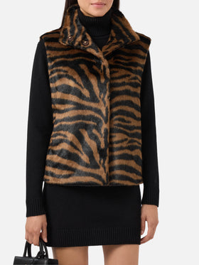 Gilet en fausse fourrure Ambre à imprimé zèbre 