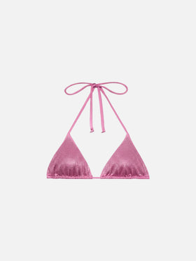 Annabelle sliding triangle bikini top with pink rhinestones