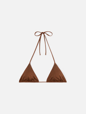 Haut de bikini triangle Annabelle marron avec détails en strass appliqués 