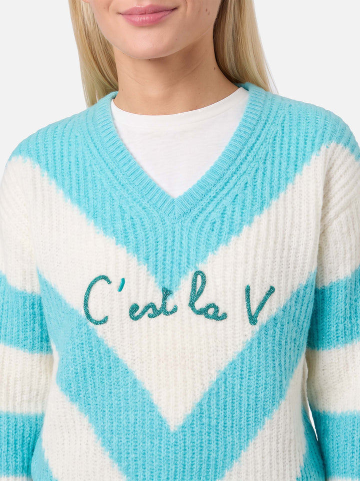 Pull court Annecy Soft avec motif losanges et col en V 