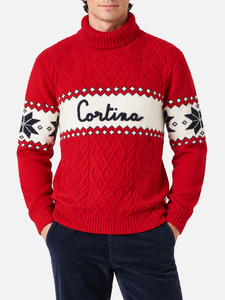 Pullover mit halbhohem Rollkragen und Cortina-Schriftzug 