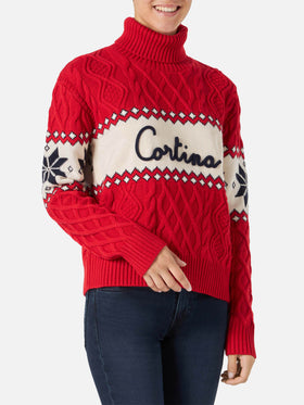 Anton red half-turtleneck sweater with Cortina lettering