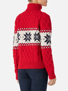Anton red half-turtleneck sweater with Cortina lettering