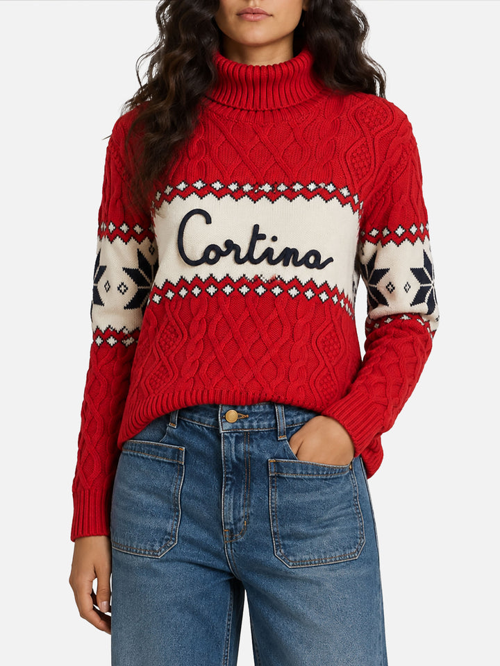 Suéter rojo de media cuello alto Anton con lettering Cortina 