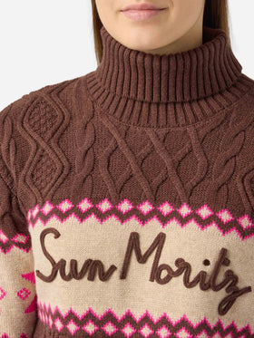 Damenpullover mit halbem Rollkragen und Sun Moritz-Schriftzug