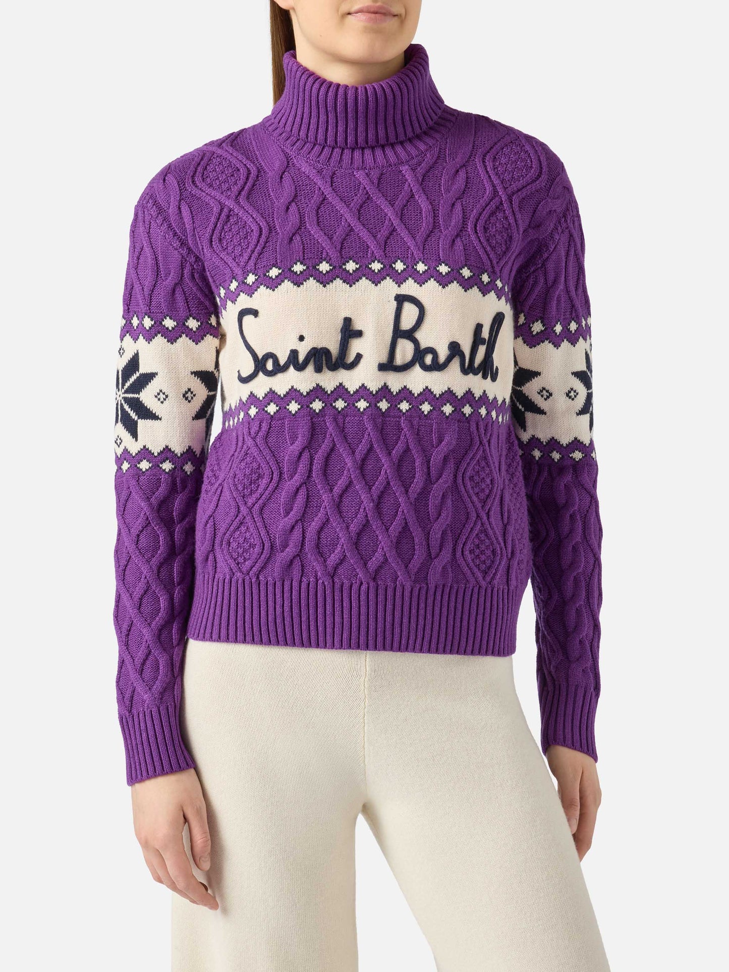 Damenpullover mit halbem Rollkragen und Saint Barth-Schriftzug