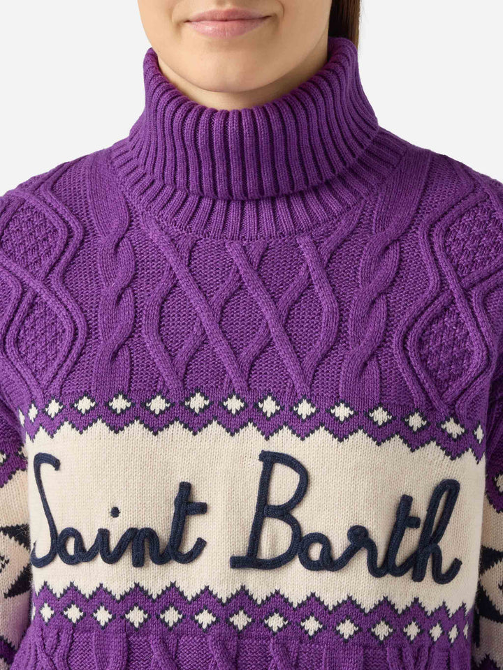 Purple Anton braided sweater half turtleneck with logo
