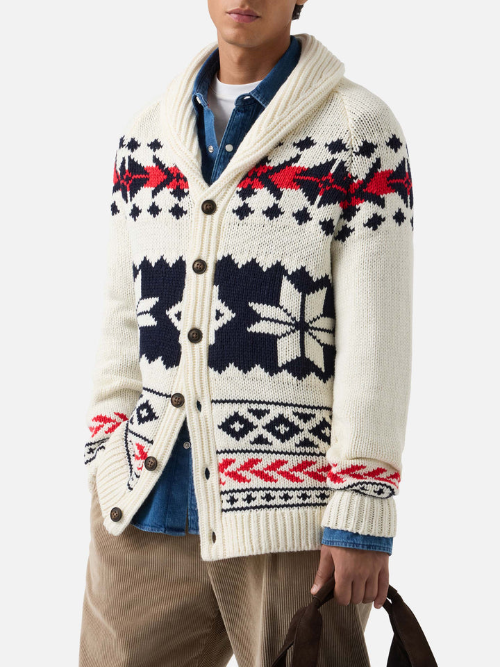 Cardigan Archer couleur crème en mélange de laine et cachemire avec motif nordique 